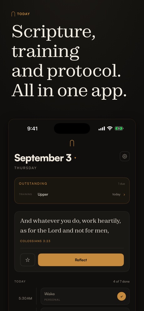 App Store panel: Scripture, training and protocol. All in one app.