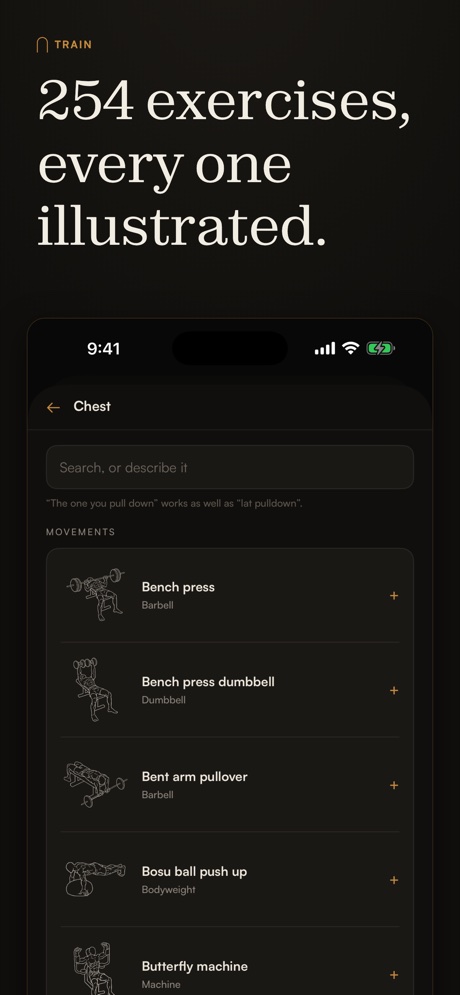 App Store panel: 254 exercises, every one illustrated.