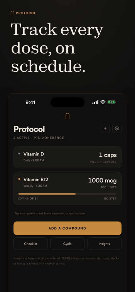 App Store panel: Track every dose, on schedule.