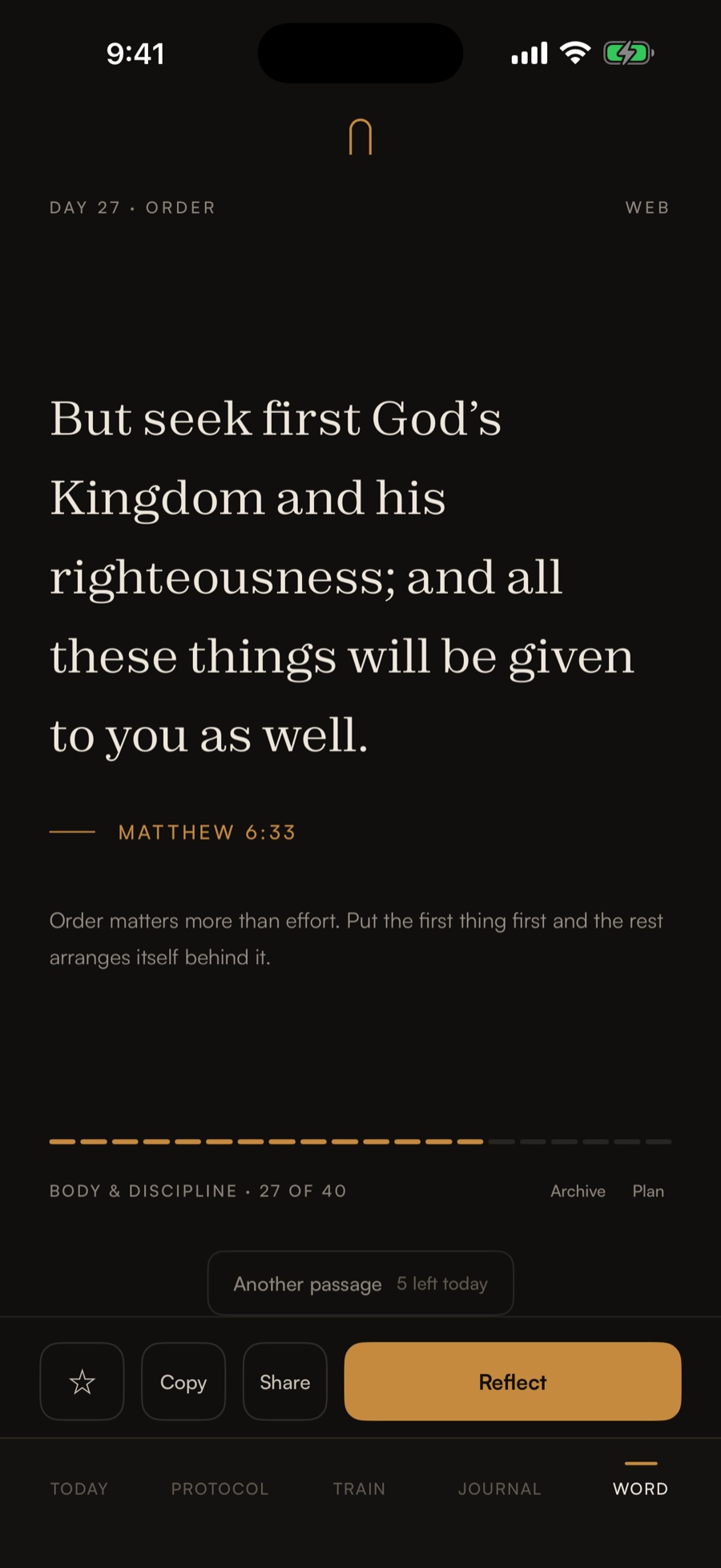A scripture passage given the full screen in the TEMPLE app.