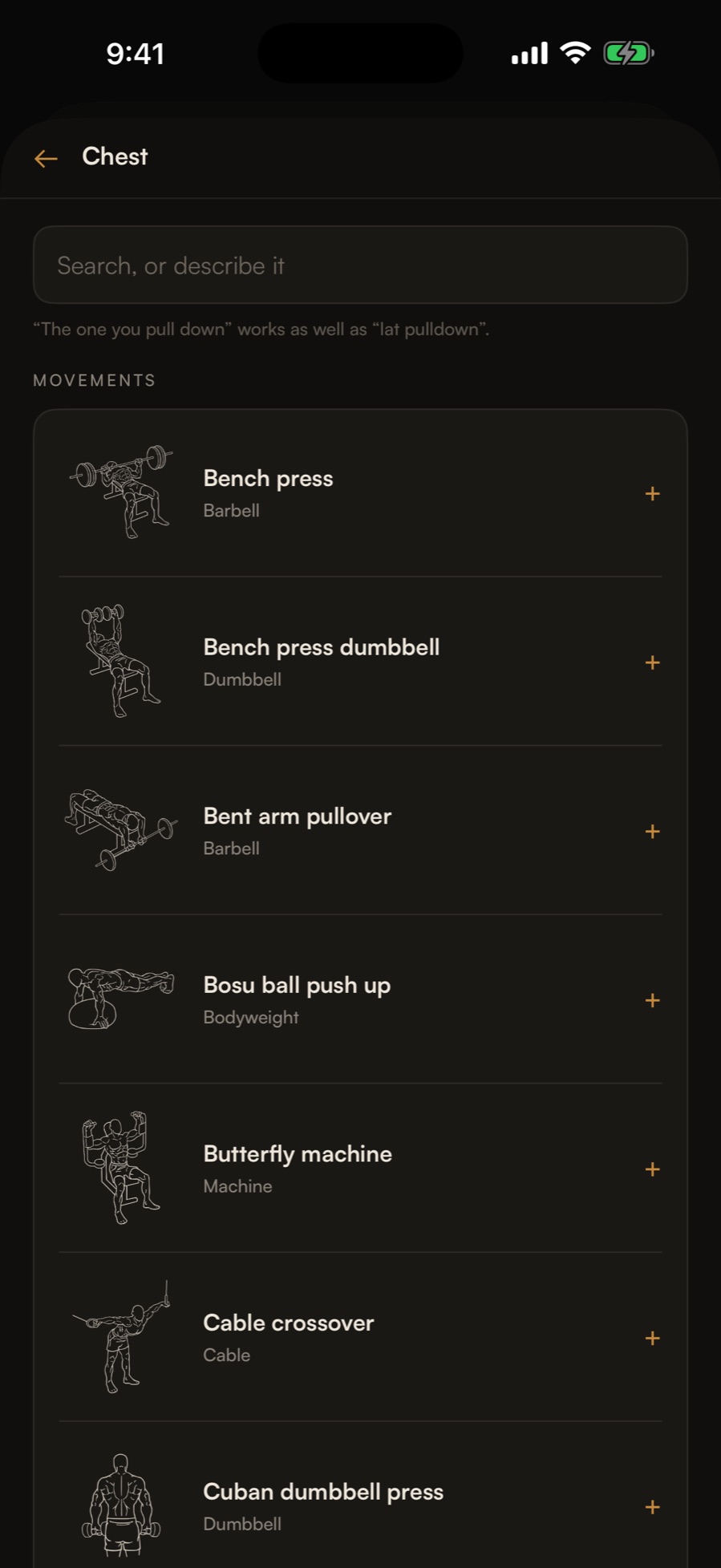TEMPLE's exercise library, each movement drawn at its start and its finish.